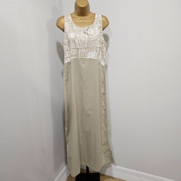 Two Piece Dress Womens Med Modest Tan White Maxi Shift Cottagecore Excitation - Picture 4 of 8